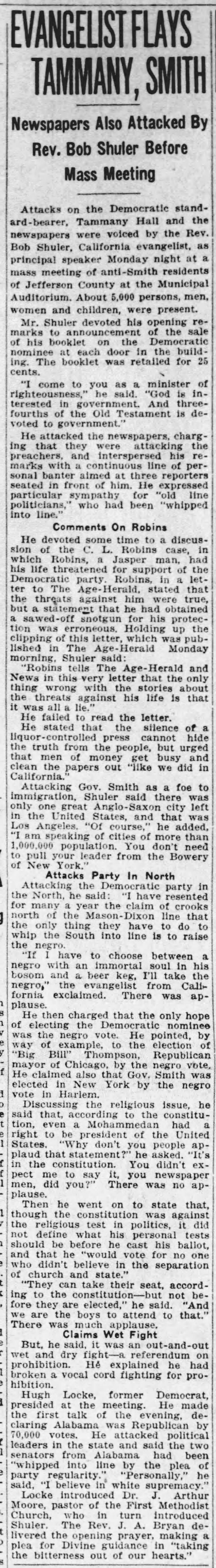 Evangelist Flays Tammany, Smith